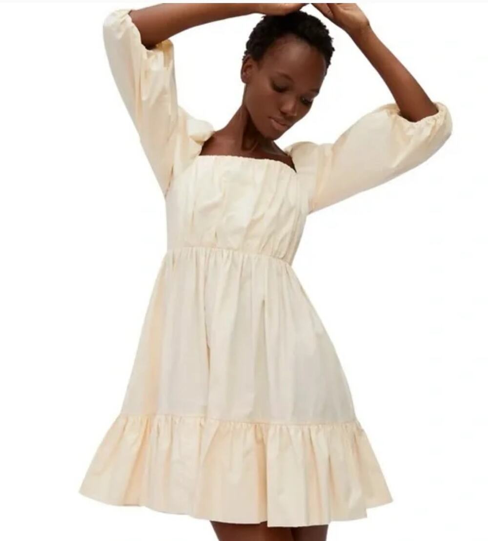 Mare Mare X Anthropologie Dress Square Neck Puff Sleeve Ruffle Tiered Milkmaid S